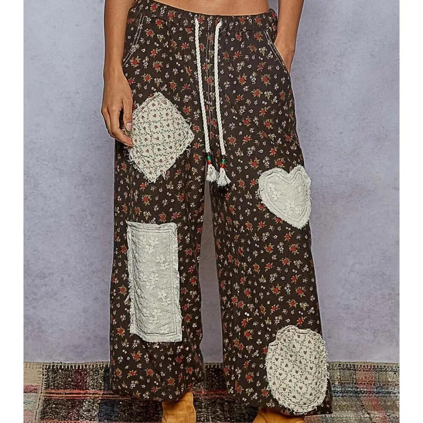 Heartstitch Patchwork Wide Leg Pants