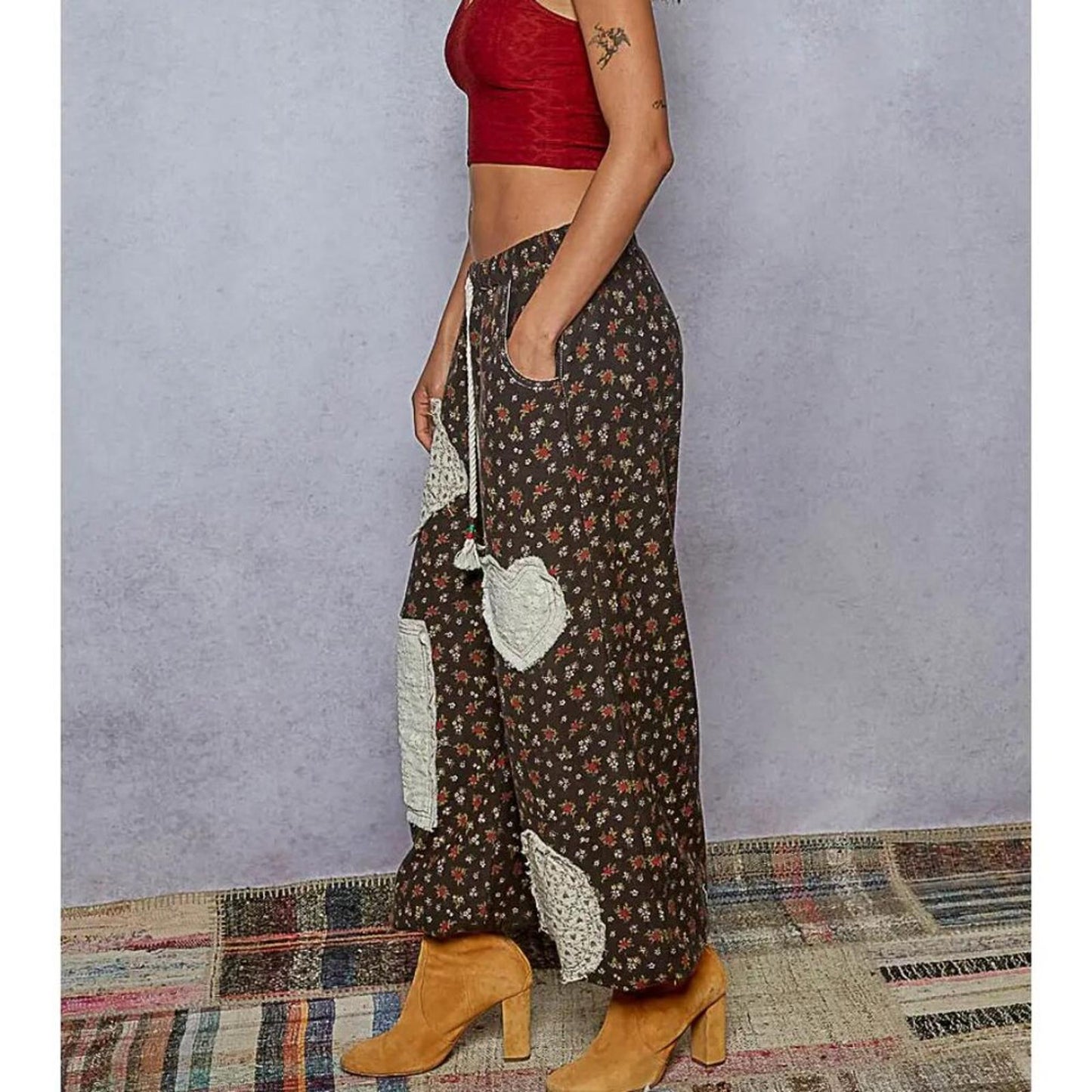 Heartstitch Patchwork Wide Leg Pants